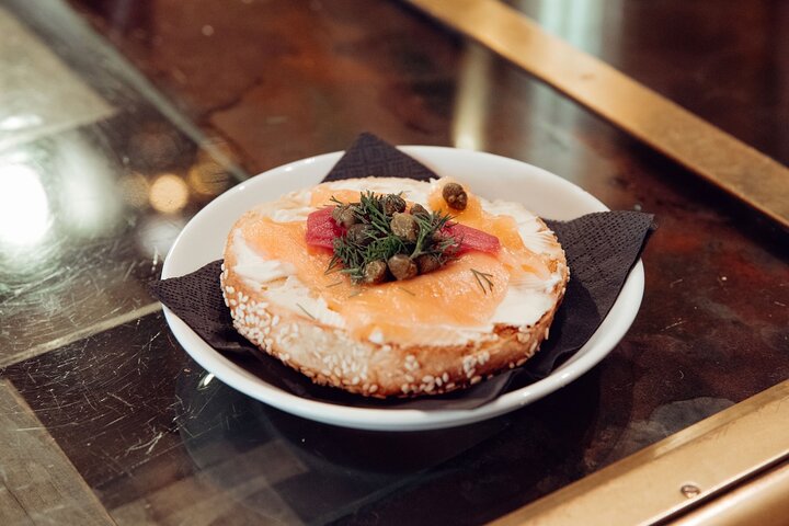 Smoked salmon, cream cheese and Montreal style Bagel