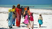 un grup de oameni care se plimbă pe o plajă în zanzibar