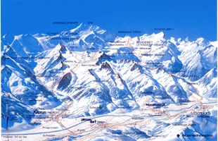 Harta pârtiilor de ski din Zell am See. Kaprun. Atribute: la vale. Publicată în 1993.