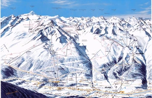 Harta pârtiilor de ski din Sölden. Atribute: la vale. Publicată în 1983.