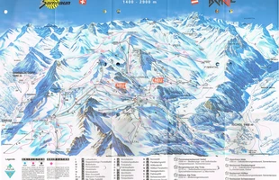 Harta pârtiilor de ski din Ischgl. Ischgl - Samnaun. Atribute: la vale. Publicată în 1998.