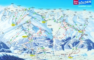 Harta pârtiilor de ski din Sölden. Atribute: la vale. Publicată în 2011.