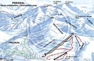 Harta pârtiilor de ski din Predeal. Atribute: la vale. Publicată în 2008.