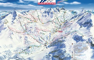 Harta pârtiilor de ski din Obertauern. Atribute: la vale. Publicată în 2009.