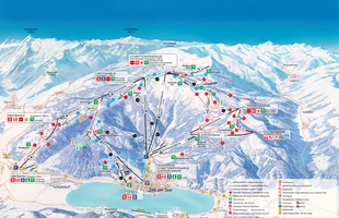 Harta pârtiilor de ski din Zell am See. Harta de piste pentru sezonul 2015/2016.. Atribute: la vale. Publicată în 2015.