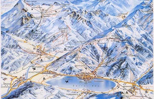 Harta pârtiilor de ski din Zell am See. Atribute: la vale, nordic. Publicată în 1988.