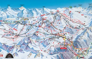 Harta pârtiilor de ski din Ischgl. Harta pistelor pentru sezonul 2013/14.. Atribute: la vale. Publicată în 2013.