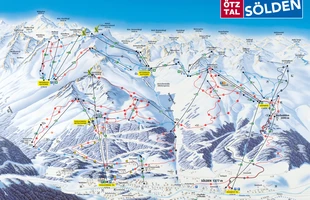 Harta pârtiilor de ski din Sölden. 2008 Solden. Atribute: la vale. Publicată în 2008.