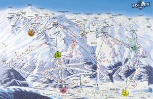 Harta pârtiilor de ski din Sölden. Atribute: la vale. Publicată în 2002.