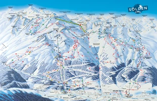 Harta pârtiilor de ski din Sölden. Atribute: la vale. Publicată în 2003.