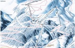 Harta pârtiilor de ski din Ischgl. Kappl. Atribute: la vale. Publicată în 1985.