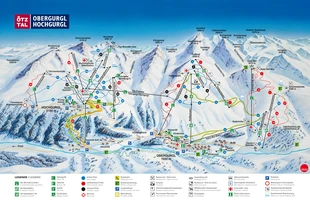 Harta pârtiilor de ski din Obergurgl. Atribute: la vale. Publicată în 2010.