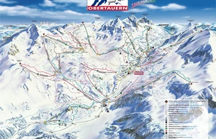 Harta pârtiilor de ski din Obertauern. Atribute: la vale. Publicată în 2008.