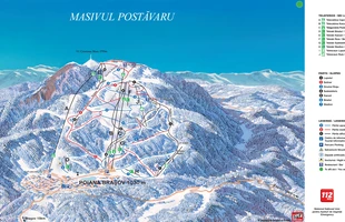 Harta pârtiilor de ski din Poiana Brașov. Atribute: la vale. Publicată în 2013.