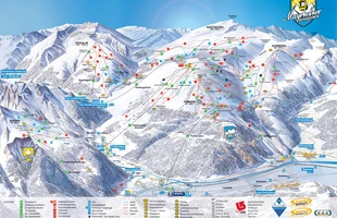 Harta pârtiilor de ski din Mayrhofen. Zillertal 3000. Atribute: la vale. Publicată în 2005.