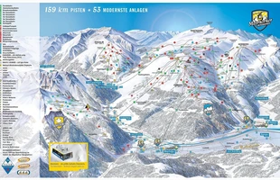 Harta pârtiilor de ski din Mayrhofen. Atribute: la vale. Publicată în 2009.