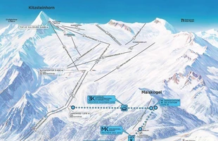 Harta pârtiilor de ski din Zell am See. Harta noilor teleschiuri pentru a lega cele 2 zone de schi Kaprun - programată pentru sezonul 2019/20.. Atribute: Planul principal. Publicată în 2018.