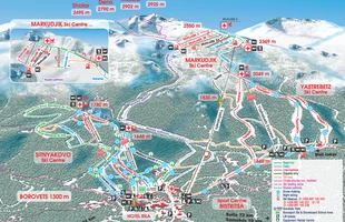 Harta pârtiilor de ski din Borovets. Atribute: la vale. Publicată în 2019.