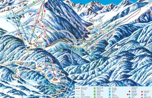 Harta pârtiilor de ski din Bansko. Atribute: la vale. Publicată în 2008.