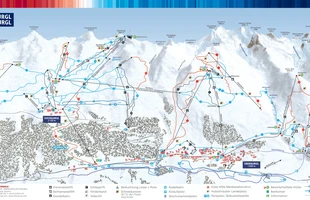 Harta pârtiilor de ski din Obergurgl. Atribute: la vale. Publicată în 2009.