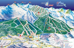 Harta pârtiilor de ski din Borovets. Atribute: la vale. Publicată în 2007.