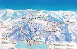 Harta pârtiilor de ski din Zell am See. Harta pistelor 2018/19. Atribute: la vale. Publicată în 2018.