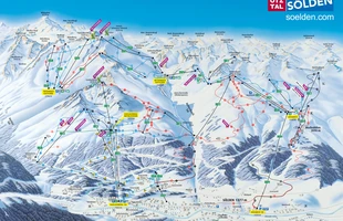 Harta pârtiilor de ski din Sölden. 2017-18. Atribute: la vale. Publicată în 2017.