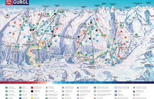 Harta pârtiilor de ski din Obergurgl. Atribute: la vale, nordic. Publicată în 2019.