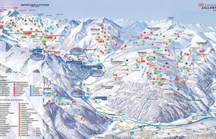 Harta pârtiilor de ski din Mayrhofen. Atribute: la vale. Publicată în 2012.