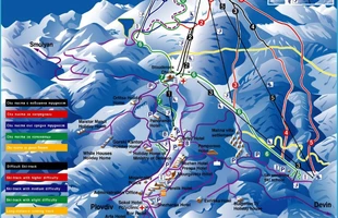 Harta pârtiilor de ski din Pamporovo. Atribute: la vale. Publicată în 2008.