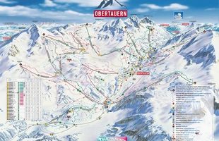 Harta pârtiilor de ski din Obertauern. Atribute: la vale. Publicată în 2016.