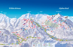 Harta pârtiilor de ski din Alpbach. Atribute: la vale. Publicată în 2019.