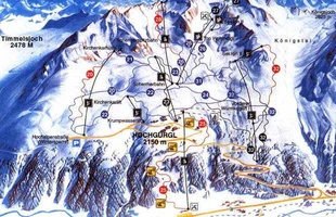 Harta pârtiilor de ski din Obergurgl. Hochgurgl. Atribute: la vale, nordic. Publicată în 1996.