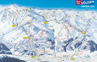 Harta pârtiilor de ski din Sölden. Atribute: la vale. Publicată în 2009.