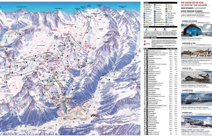 Harta pârtiilor de ski din Ischgl. Atribute: la vale, drumeții, nordic. Publicată în 2021.