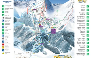 Harta pârtiilor de ski din Bansko. Atribute: la vale. Publicată în 2017.