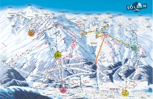 Harta pârtiilor de ski din Sölden. Atribute: la vale. Publicată în 2000.