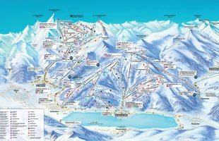 Harta pârtiilor de ski din Zell am See. Harta pistelor sezonul 2019/20. Atribute: la vale. Publicată în 2019.