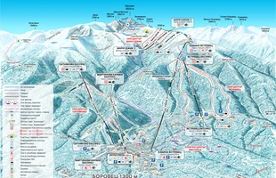 Harta pârtiilor de ski din Borovets. Borovets. Atribute: la vale. Publicată în 2020.