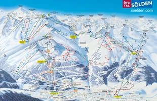 Harta pârtiilor de ski din Sölden. 2010-11 Coborâre. Atribute: la vale. Publicată în 2010.