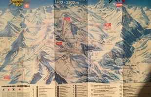 Harta pârtiilor de ski din Ischgl. Ischgl. Atribute: la vale. Publicată în 1996.