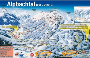 Harta pârtiilor de ski din Alpbach. Alpbachtal. Atribute: la vale, nordic. Publicată în 2010.