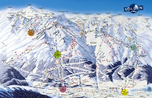 Harta pârtiilor de ski din Sölden. Atribute: la vale. Publicată în 2001.