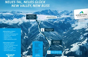 Harta pârtiilor de ski din Zell am See. Harta gondolei noi în construcție pentru a lega Zell am See de Ski Circus. Atribute: Planul principal. Publicată în 2018.