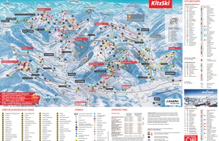 Harta pârtiilor de ski din Kitzbühel. Harta pistelor pentru sezonul 2019/20. Atribute: la vale. Publicată în 2019.