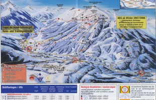 Harta pârtiilor de ski din Alpbach. Alpbachtal. Atribute: la vale. Publicată în 2007.