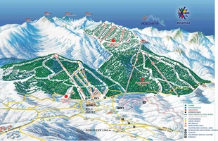 Harta pârtiilor de ski din Borovets. Atribute: la vale. Publicată în 2011.