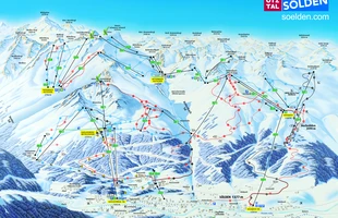 Harta pârtiilor de ski din Sölden. Atribute: la vale. Publicată în 2013.