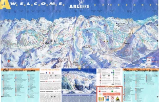 Harta pârtiilor de ski din St. Anton am Arlberg. Atribute: la vale. Publicată în 2004.