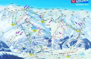 Harta pârtiilor de ski din Sölden. Atribute: la vale. Publicată în 2016.